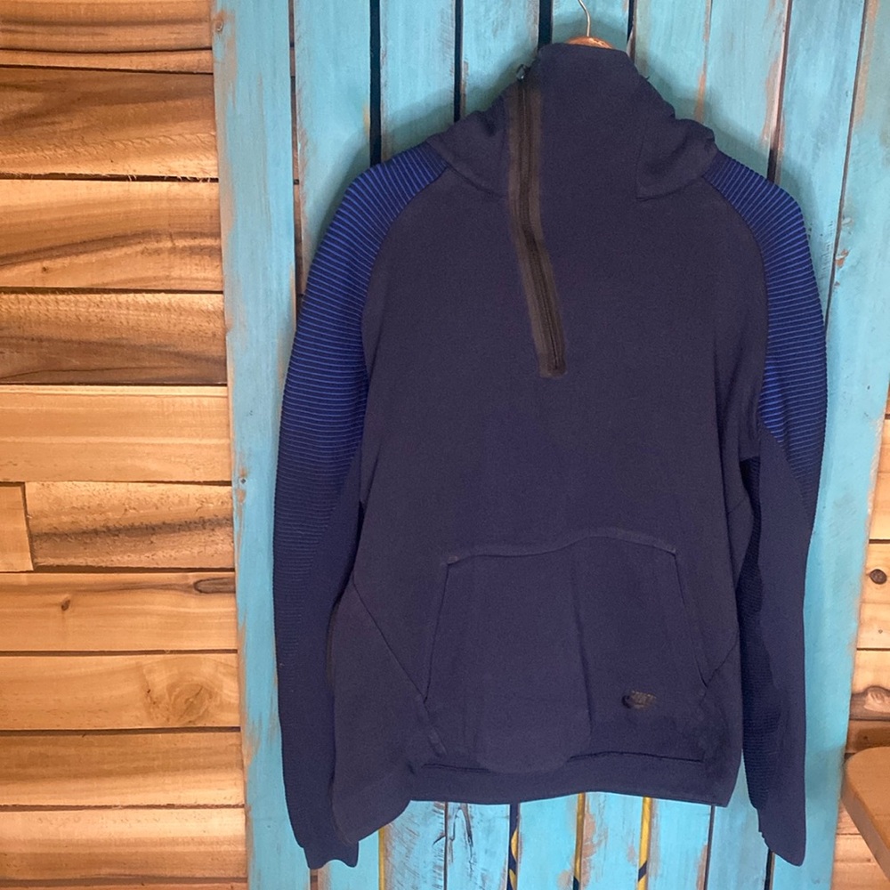 Nike 1/2 diagonal zip tech hoodie sweatshirt size large two tone blue